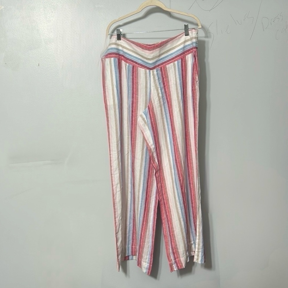 C Est 1946 Striped Linen Blend Wide Leg Pants XL Coastal Summer Resort - Picture 2 of 7